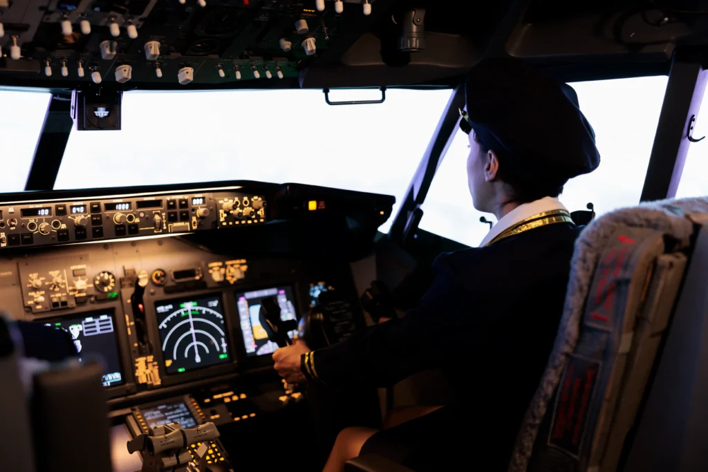 Pilot in the cockpit of an aircraft